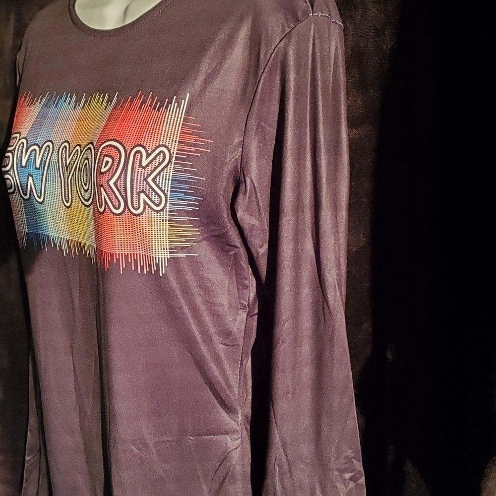 New Women's Black New York Long-Sleeved Mini Dresses Sizes S and M - Picture 4 of 6